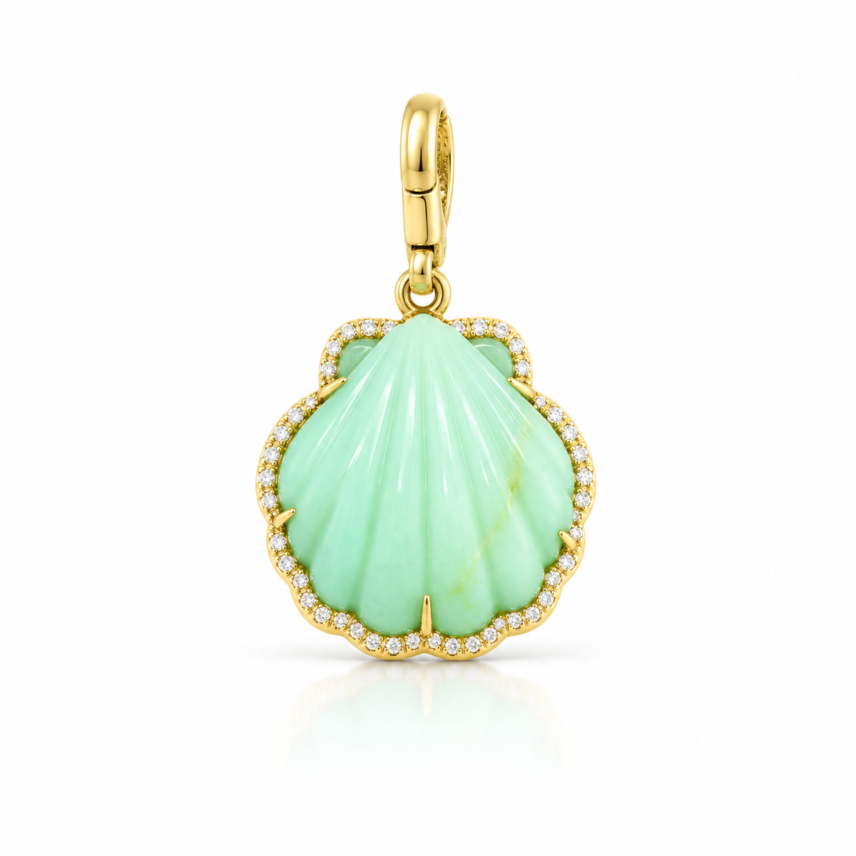Carved Stone Shell In Diamond Frame Charm