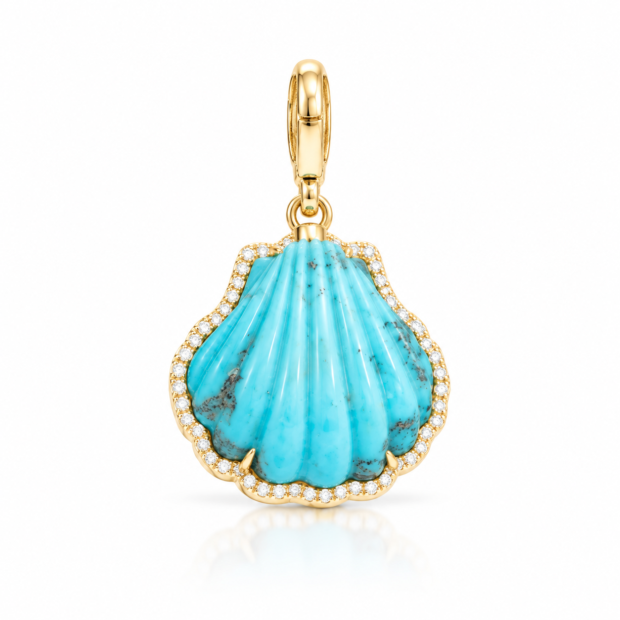 Carved Stone Shell In Diamond Frame Charm