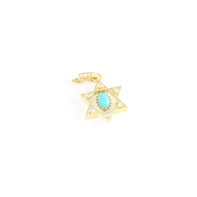 Turquoise and Diamond Star of David Charm