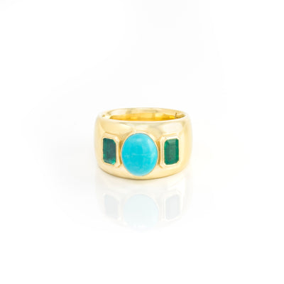 Three Stone Emerald and Turquoise Ring