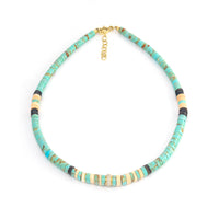 Turquoise Cream and Brown Heishi Beaded Necklace