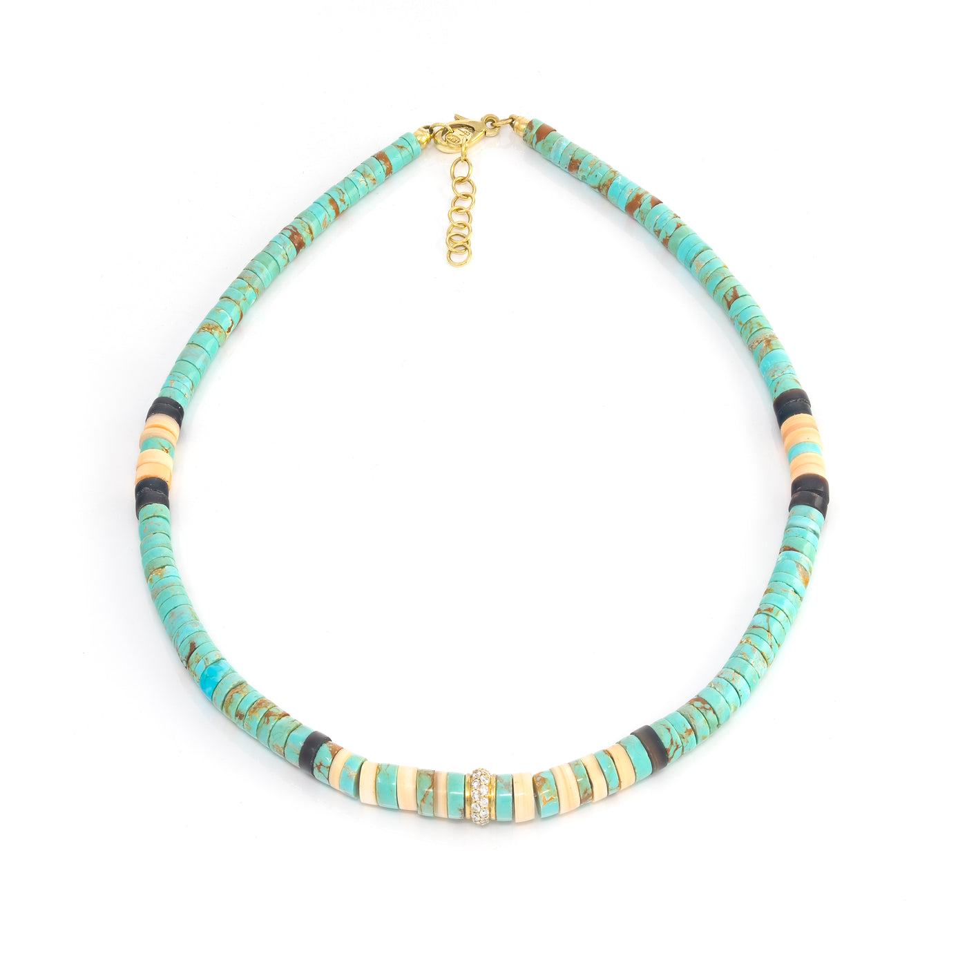 Turquoise Cream and Brown Heishi Beaded Necklace