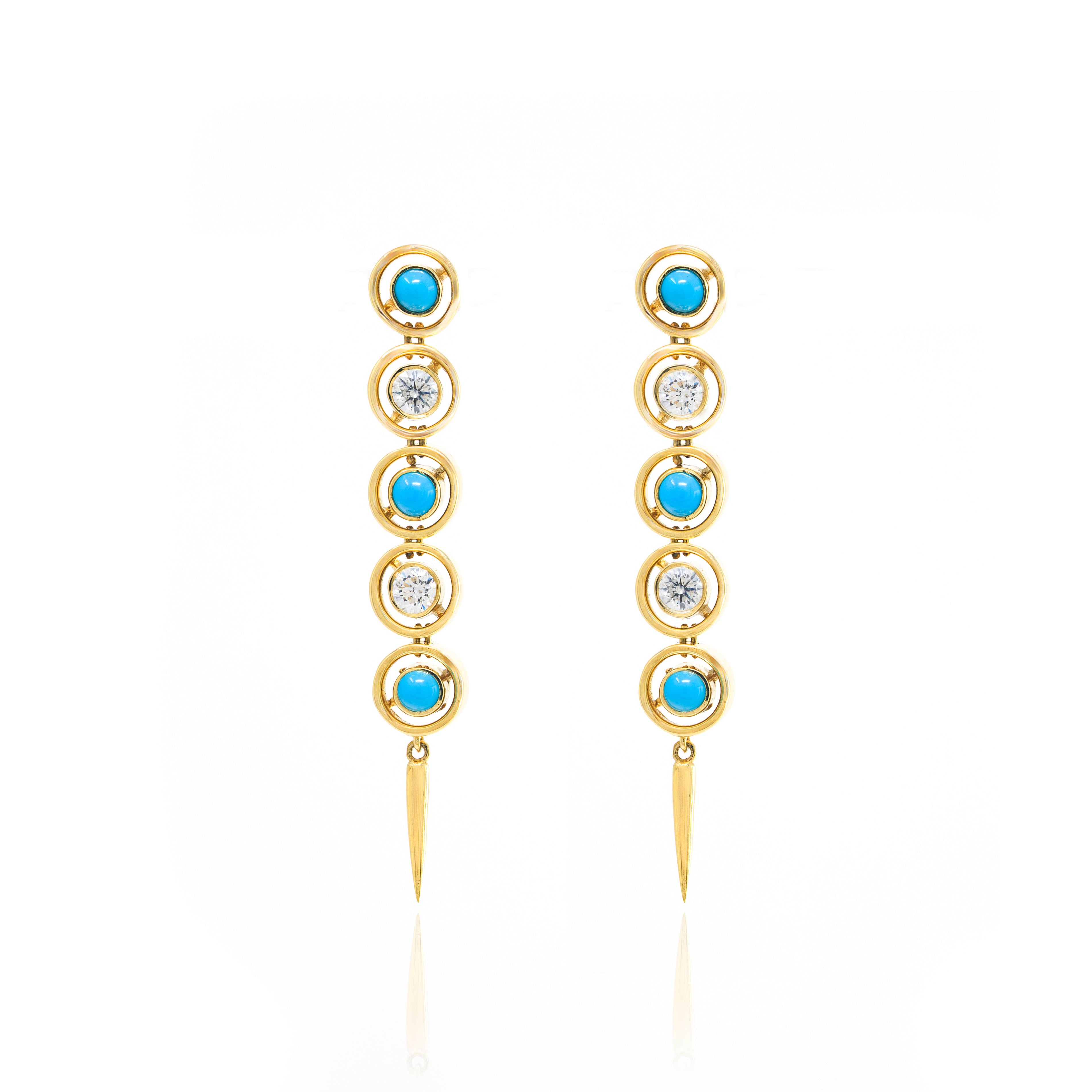 Turquoise and Diamond Shadow Fringe Earrings