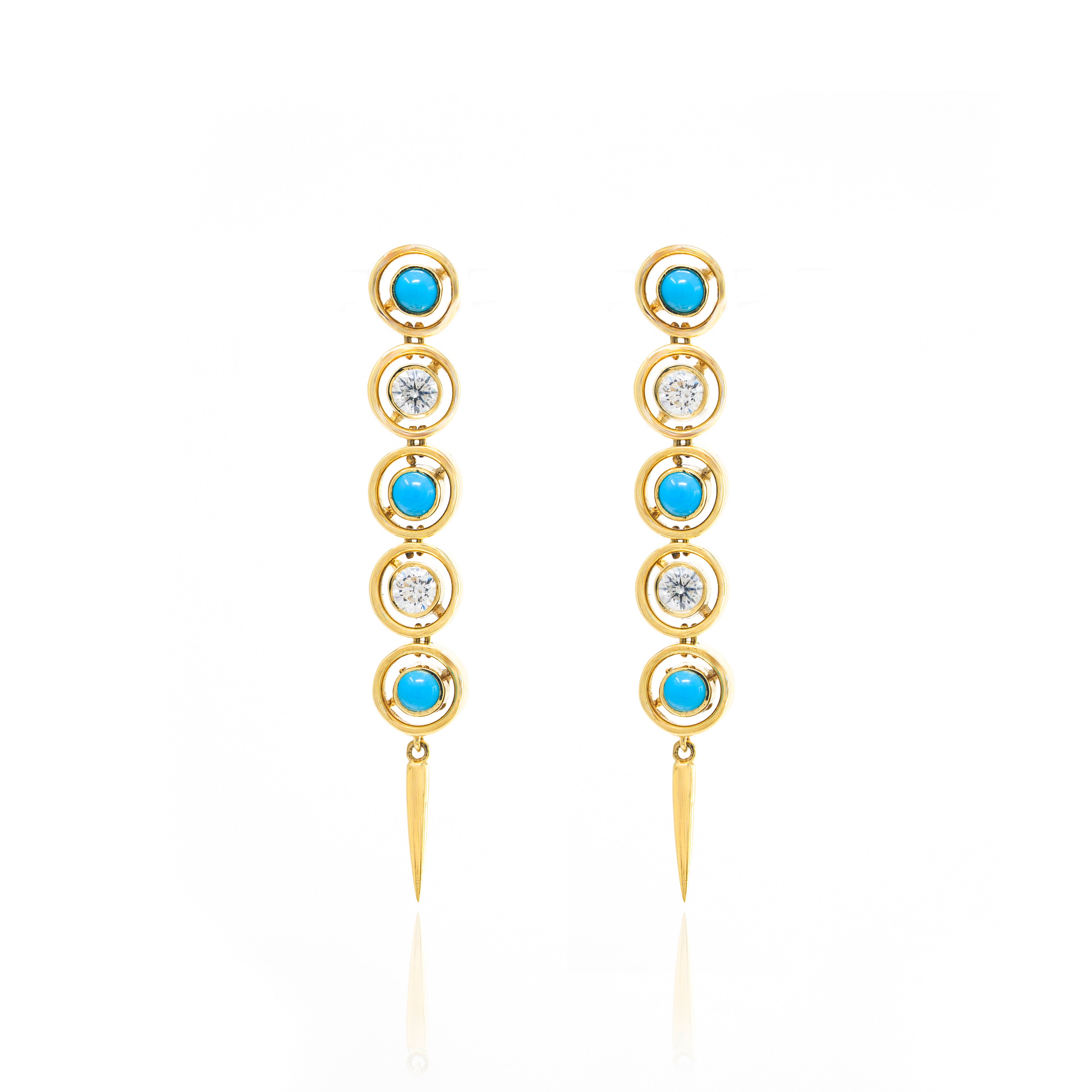Turquoise and Diamond Shadow Fringe Earrings
