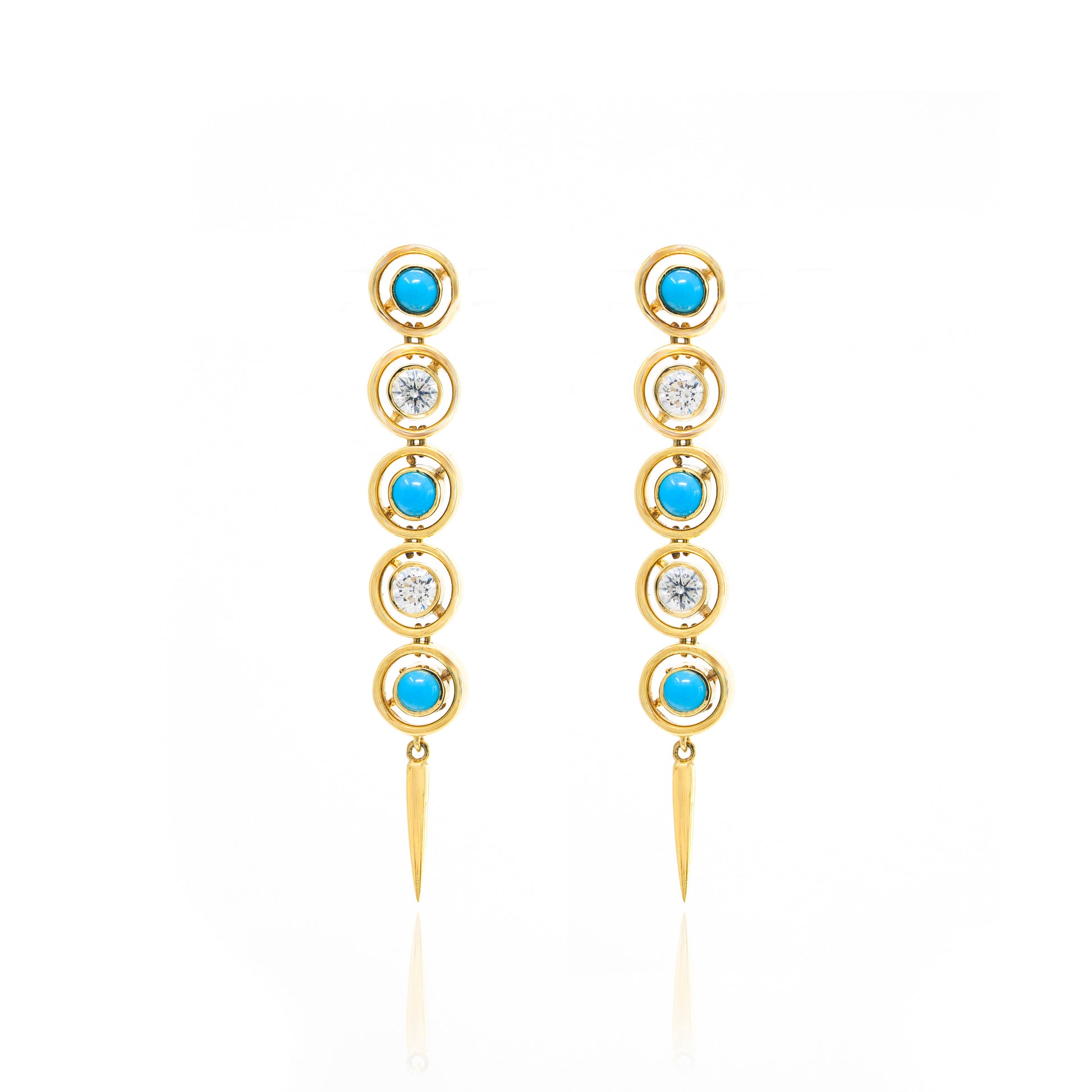 Turquoise and Diamond Shadow Fringe Earrings