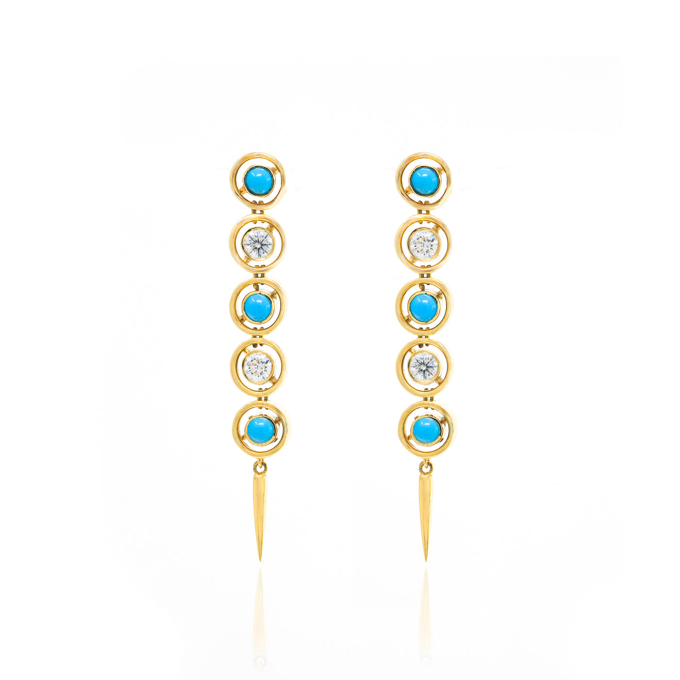 Turquoise and Diamond Shadow Fringe Earrings