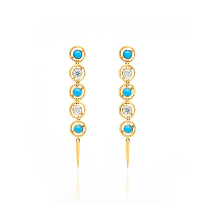 Turquoise and Diamond Shadow Fringe Earrings