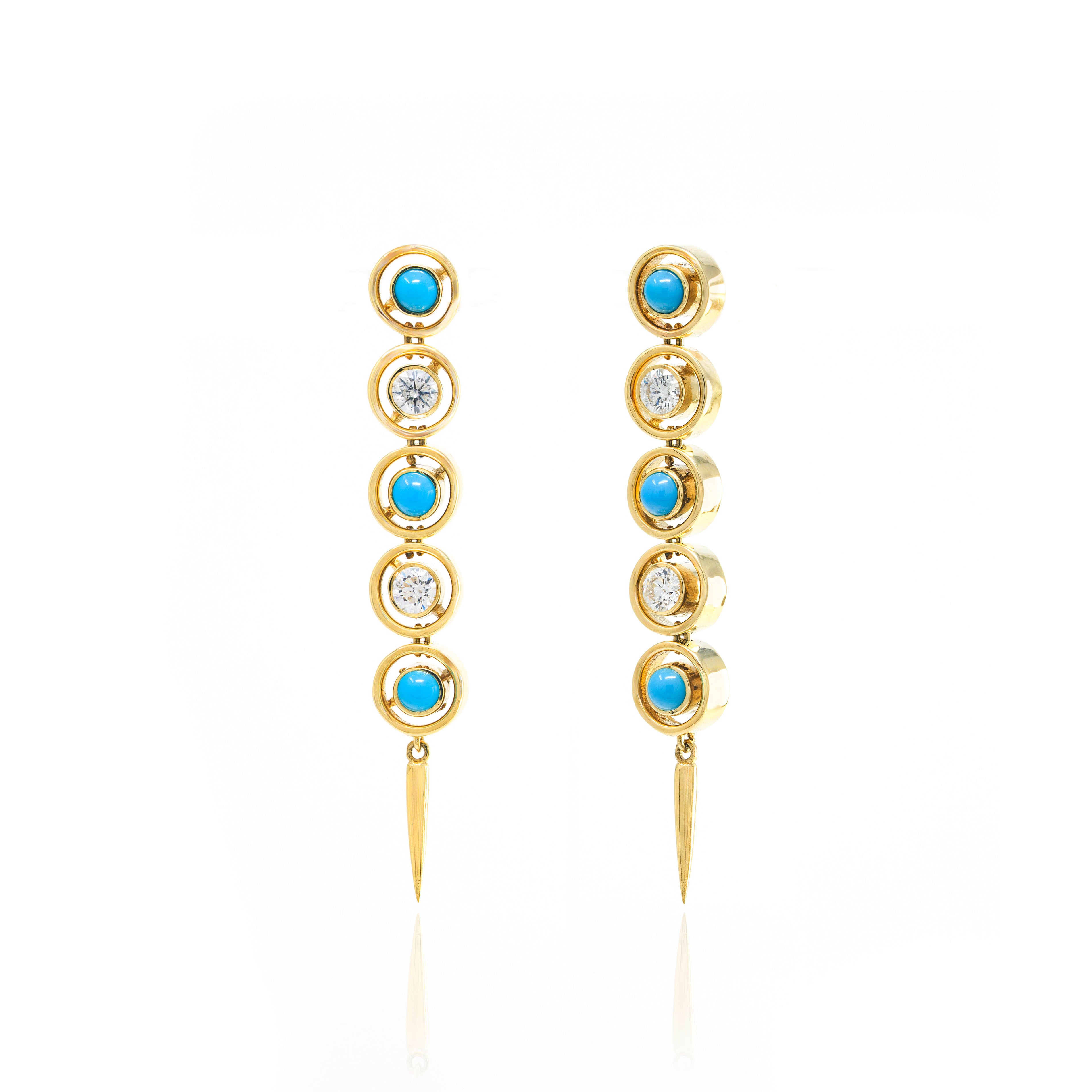 Turquoise and Diamond Shadow Fringe Earrings