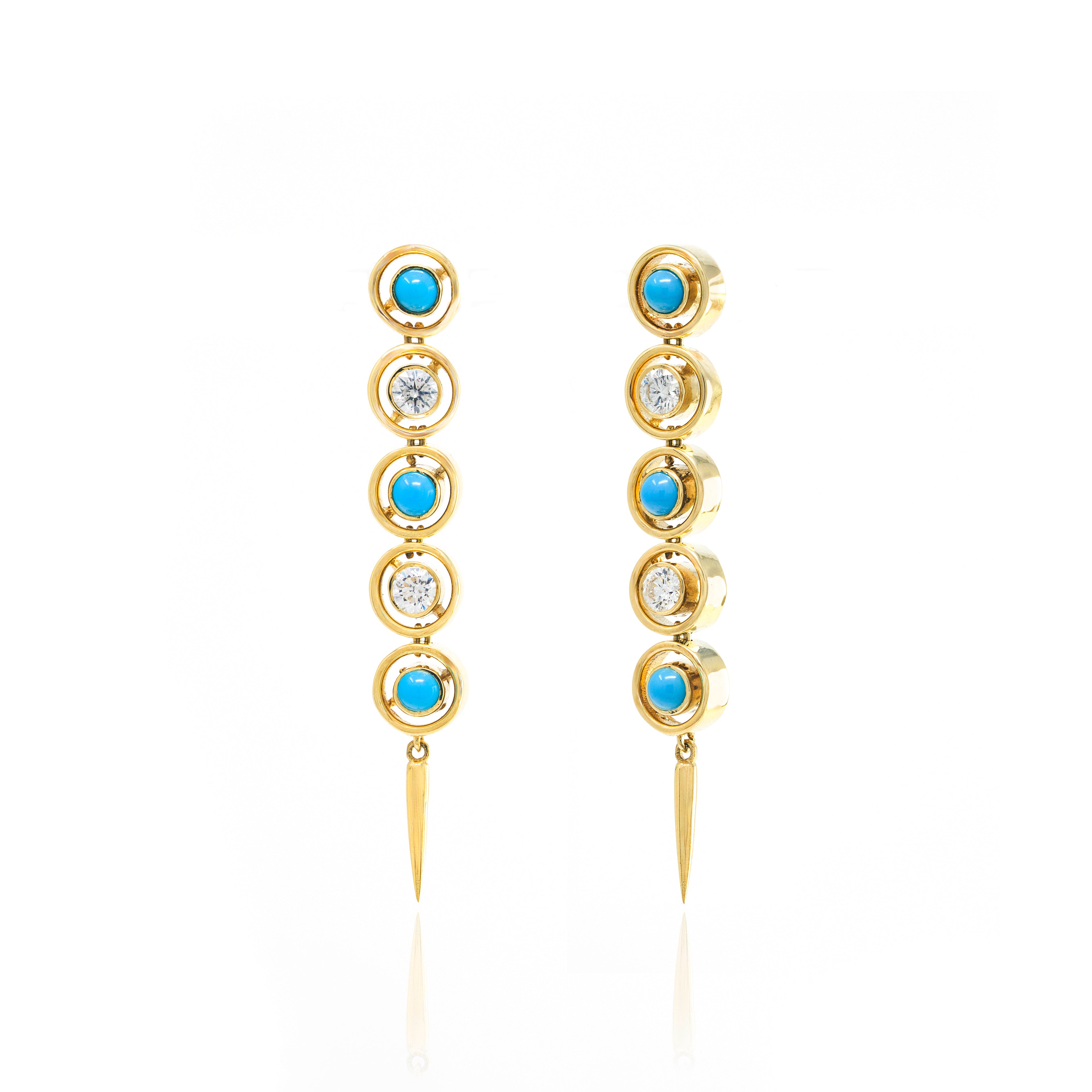 Turquoise and Diamond Shadow Fringe Earrings