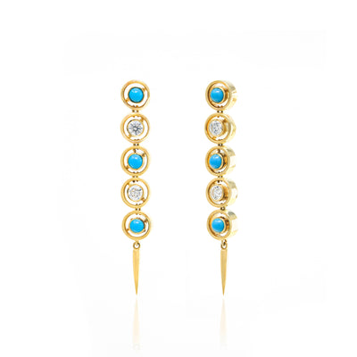 Turquoise and Diamond Shadow Fringe Earrings