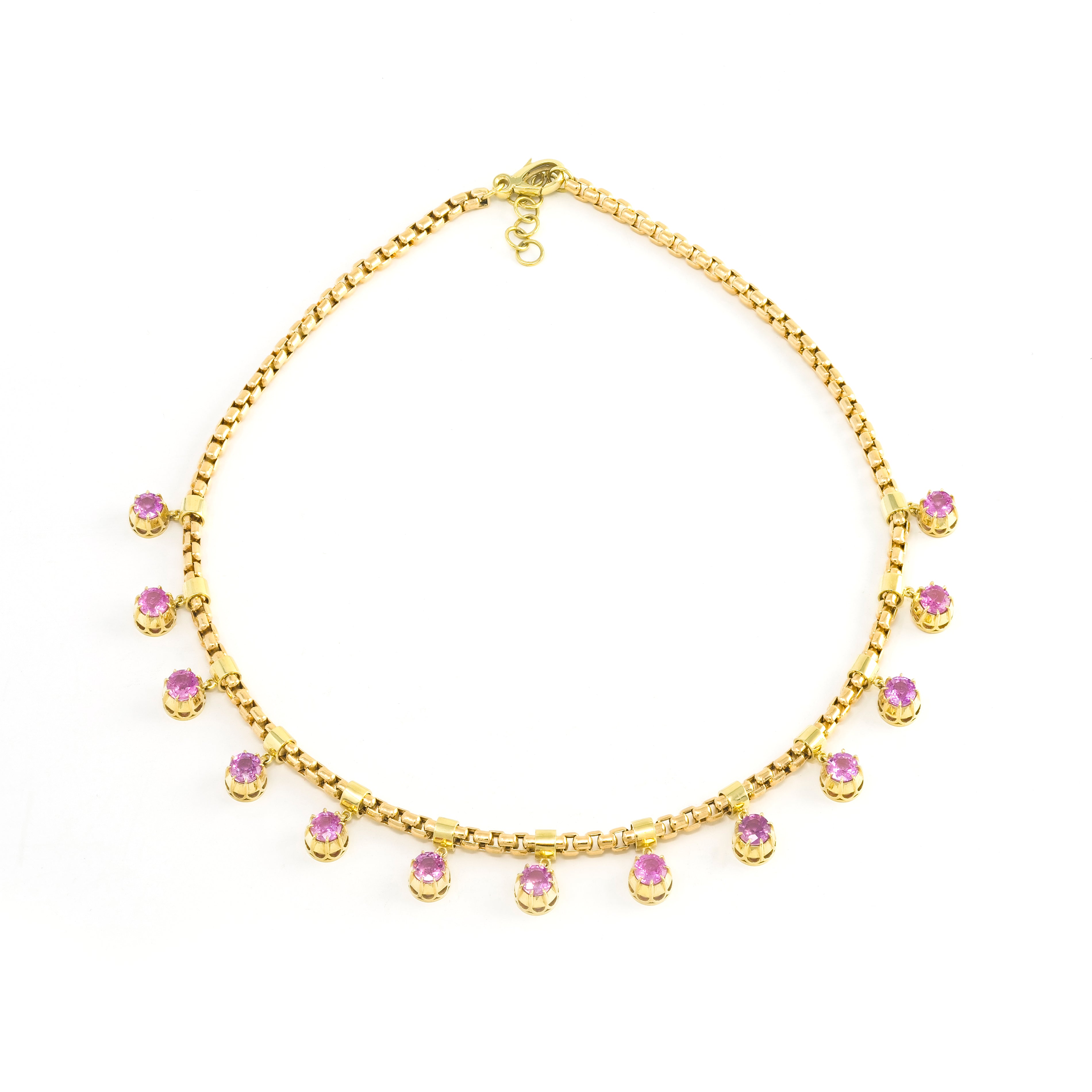 Pink Sapphire Box Fringe Necklace