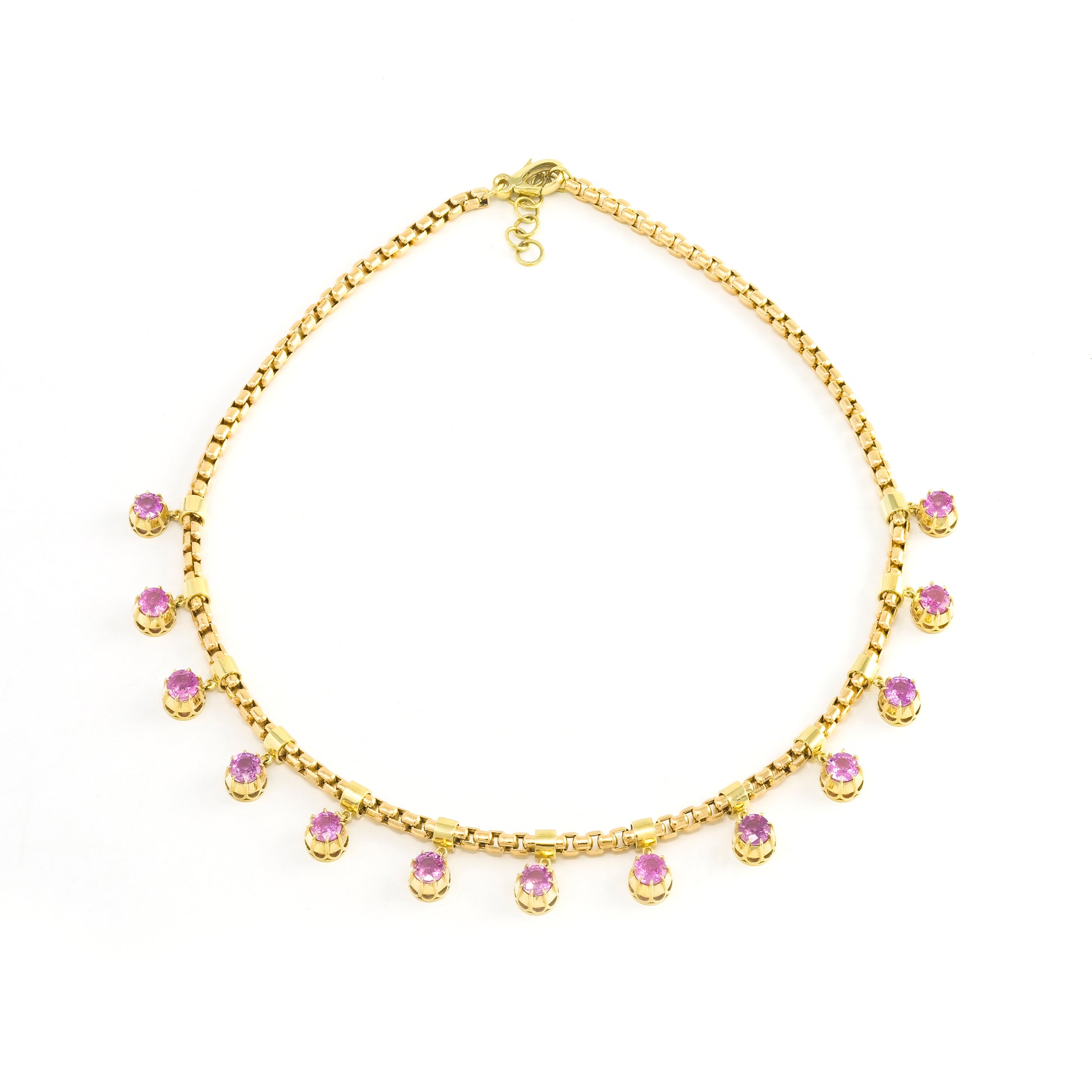 Pink Sapphire Box Fringe Necklace