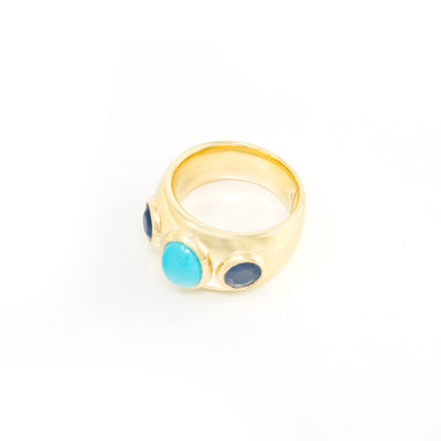 Three Stone Blue Sapphire and Turquoise Ring