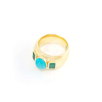 Three Stone Emerald and Turquoise Ring