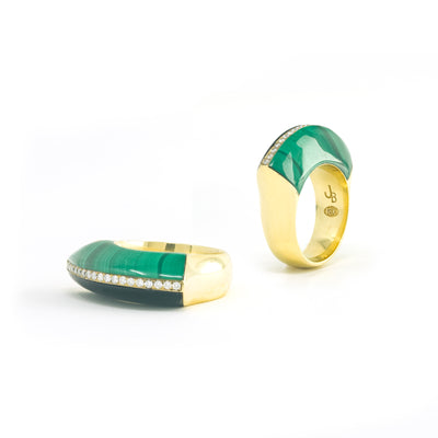Two Tone Malachite and Onyx Eclipse Ring