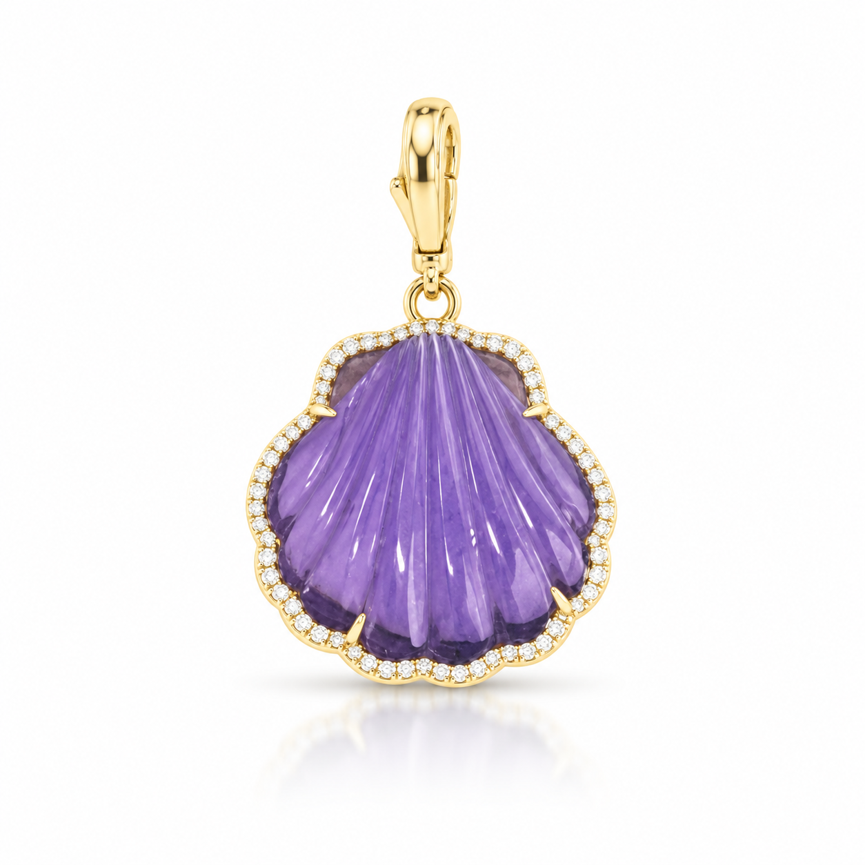 Carved Stone Shell In Diamond Frame Charm