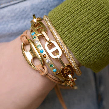 Gold Nautical Link on Leather Bracelet