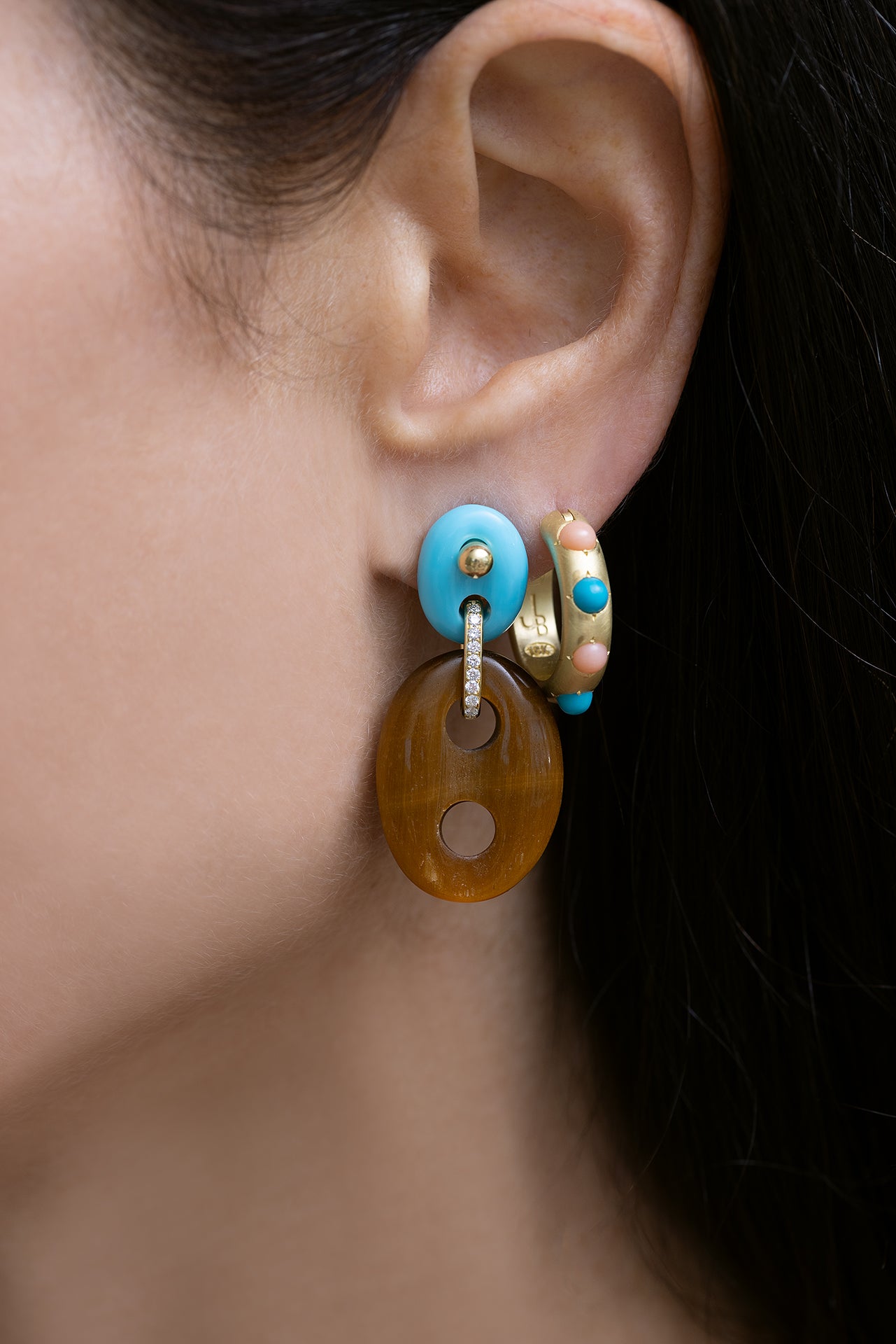 Mariner Link Earrings in Turquoise &  Tiger's Eye