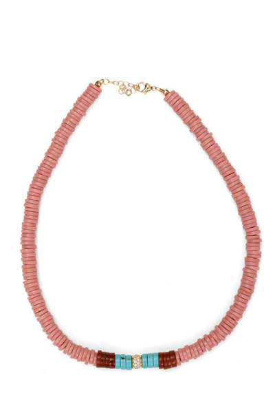 Turquoise, Coral and Diamond Beaded Necklace
