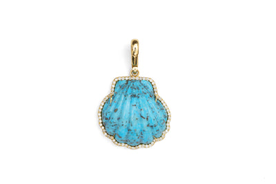 Carved Turquoise Shell In Diamond Frame Charm