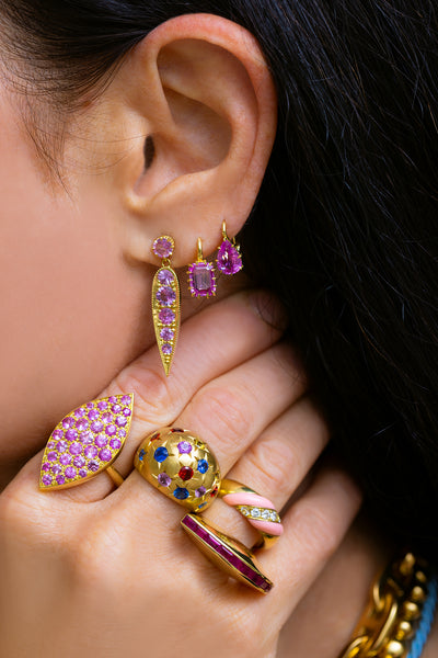 Pink Sapphire Palm Leaf Earrings