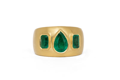 Three Stone Pear Emerald Ring