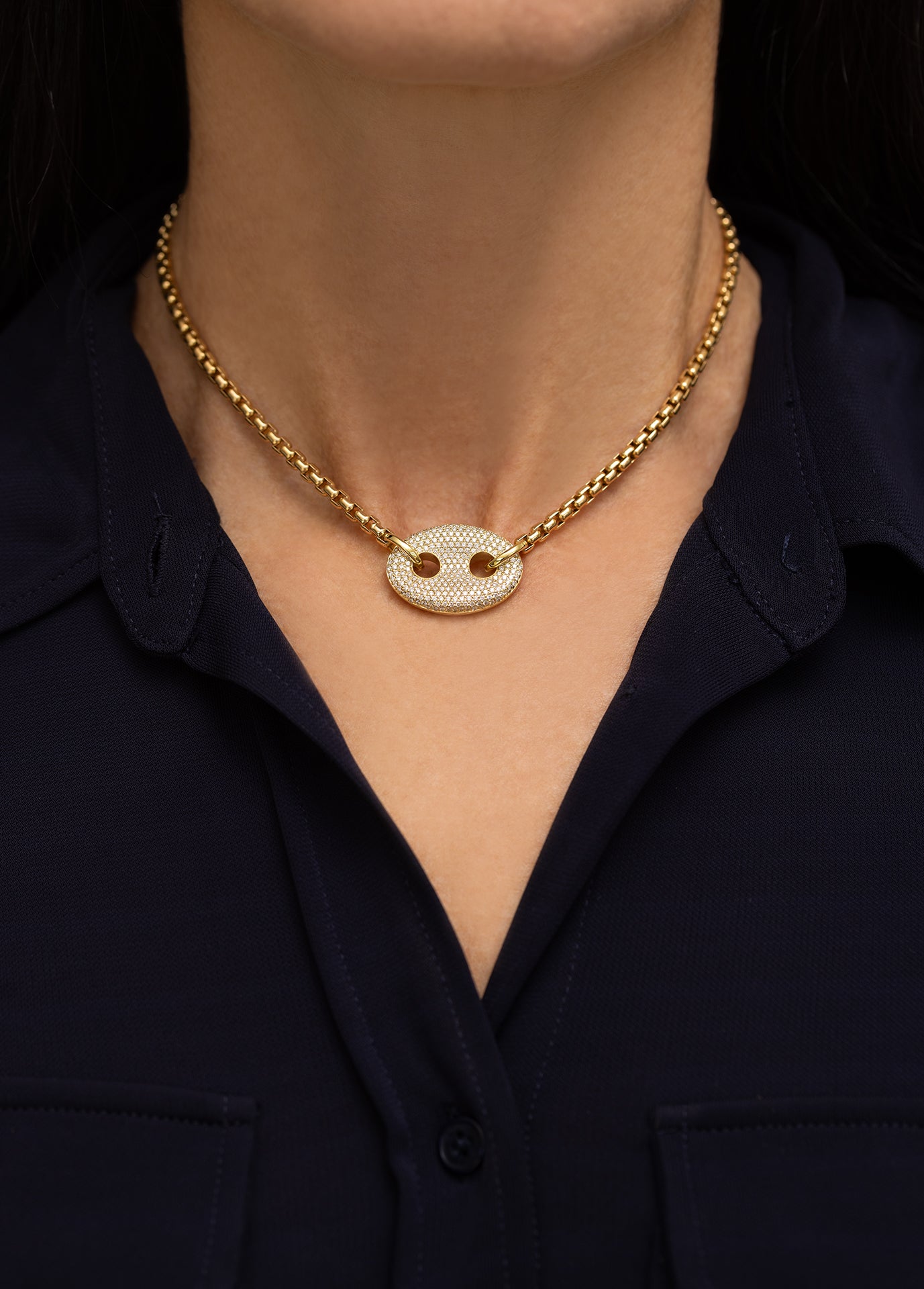 Full Pave Diamond Box Link Necklace