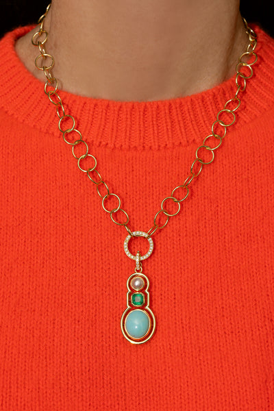Pearl, Emerald and Turquoise Morse Code Shadow Charm