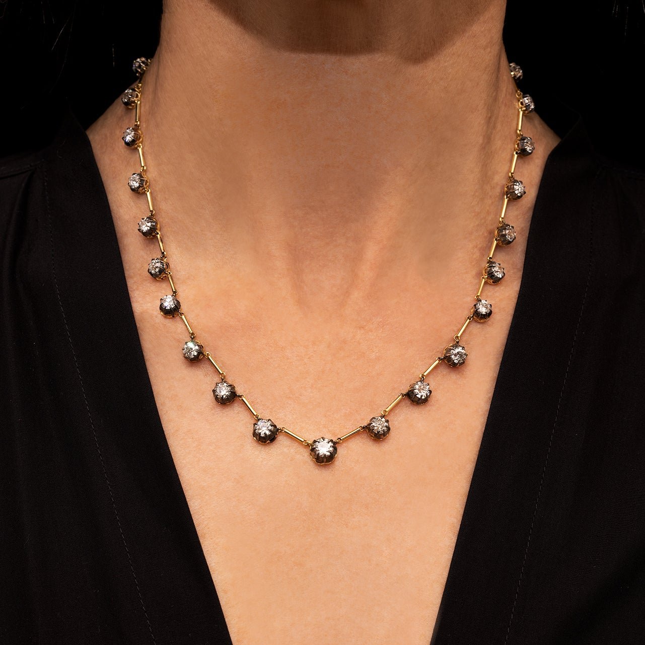 Blackened Diamond Bar Necklace