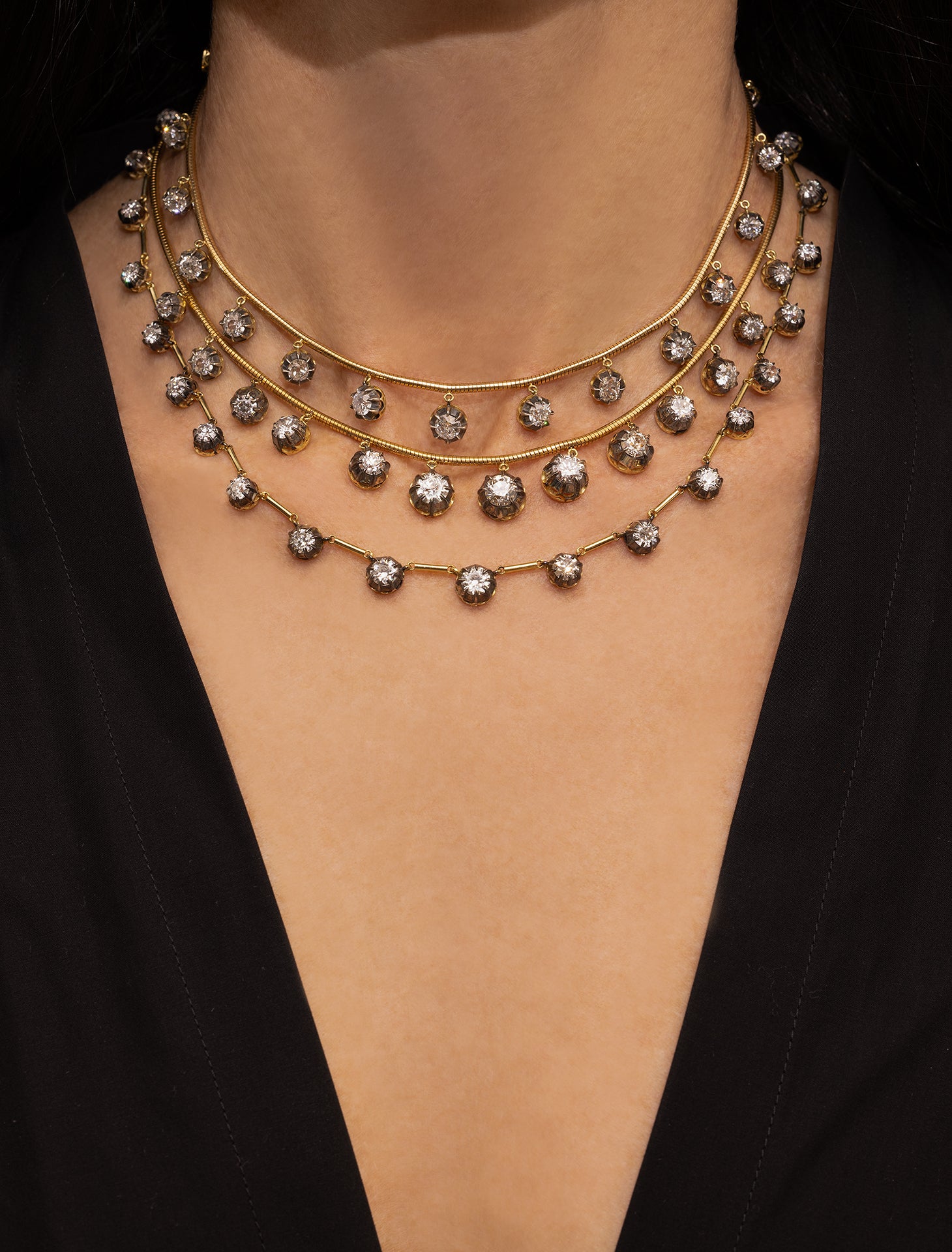 Blackened Diamond Bar Necklace