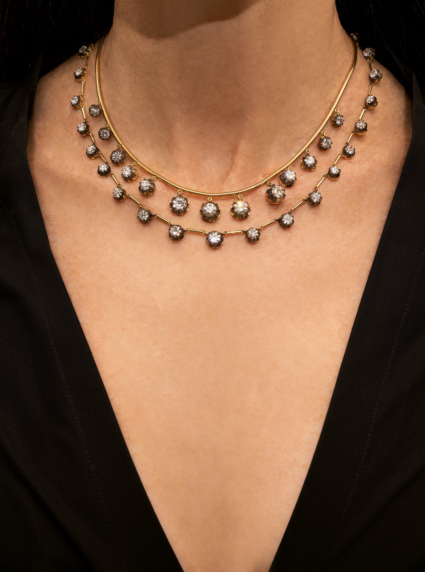 Blackened Diamond Bar Necklace