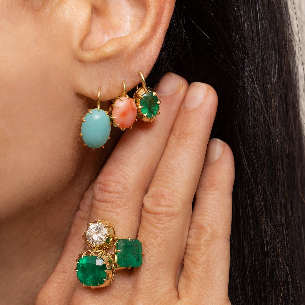 Victorian Oval Coral Drop Earrings