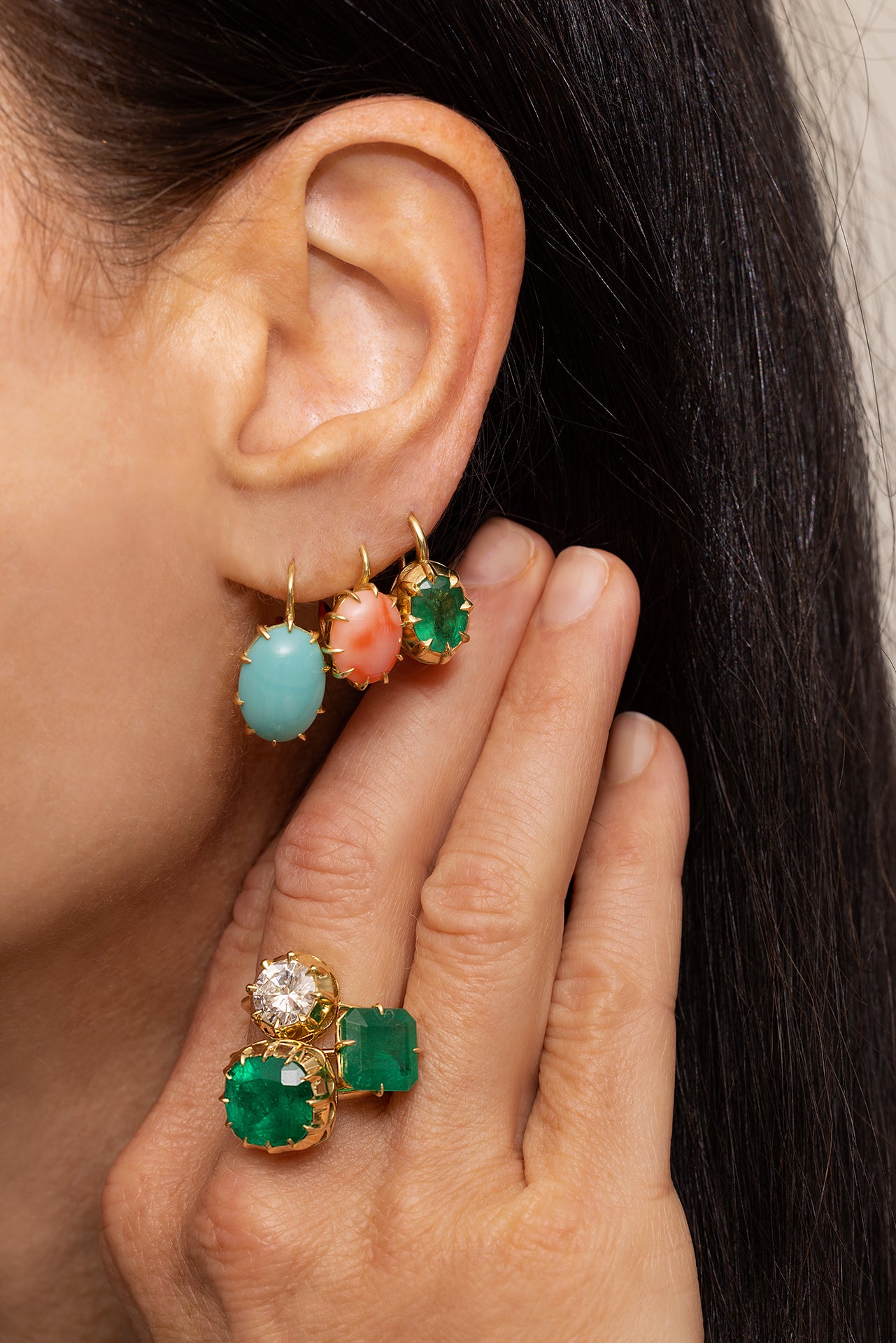 Victorian Oval Coral Drop Earrings