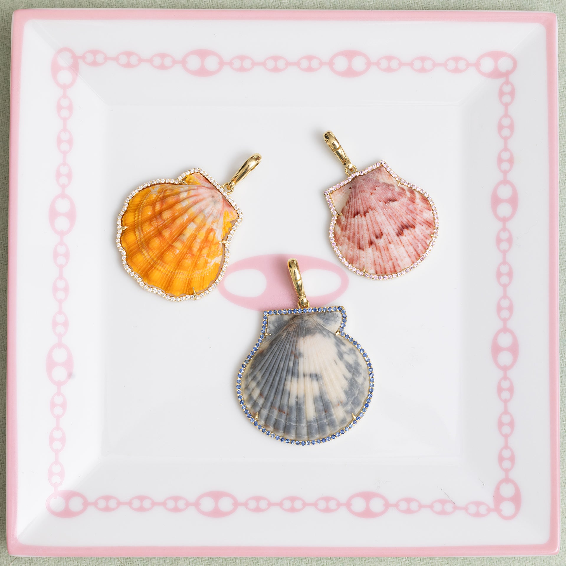 Natural Shell in Pink Sapphire Frame Charm