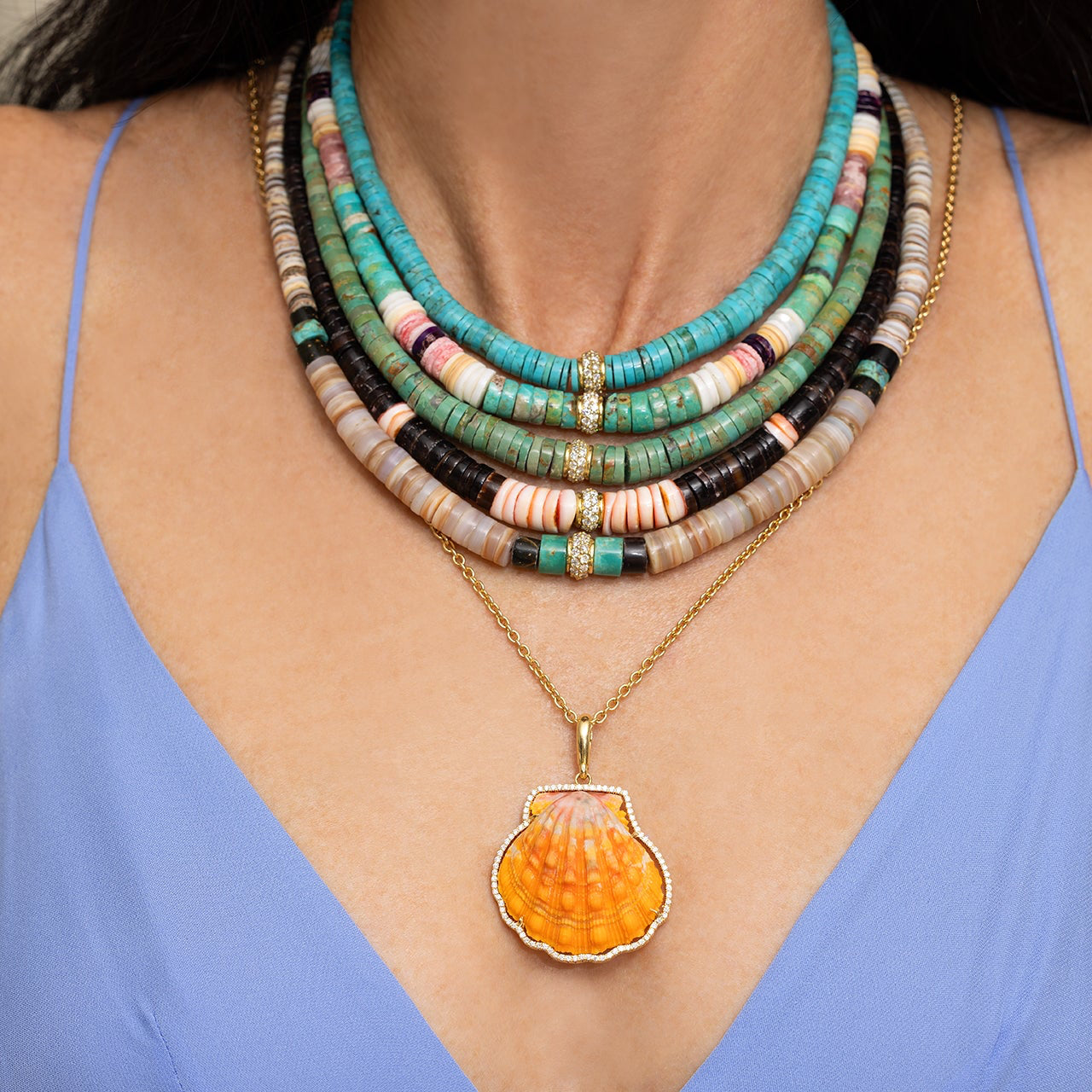 Pink and Brown Heishi Beaded Necklace