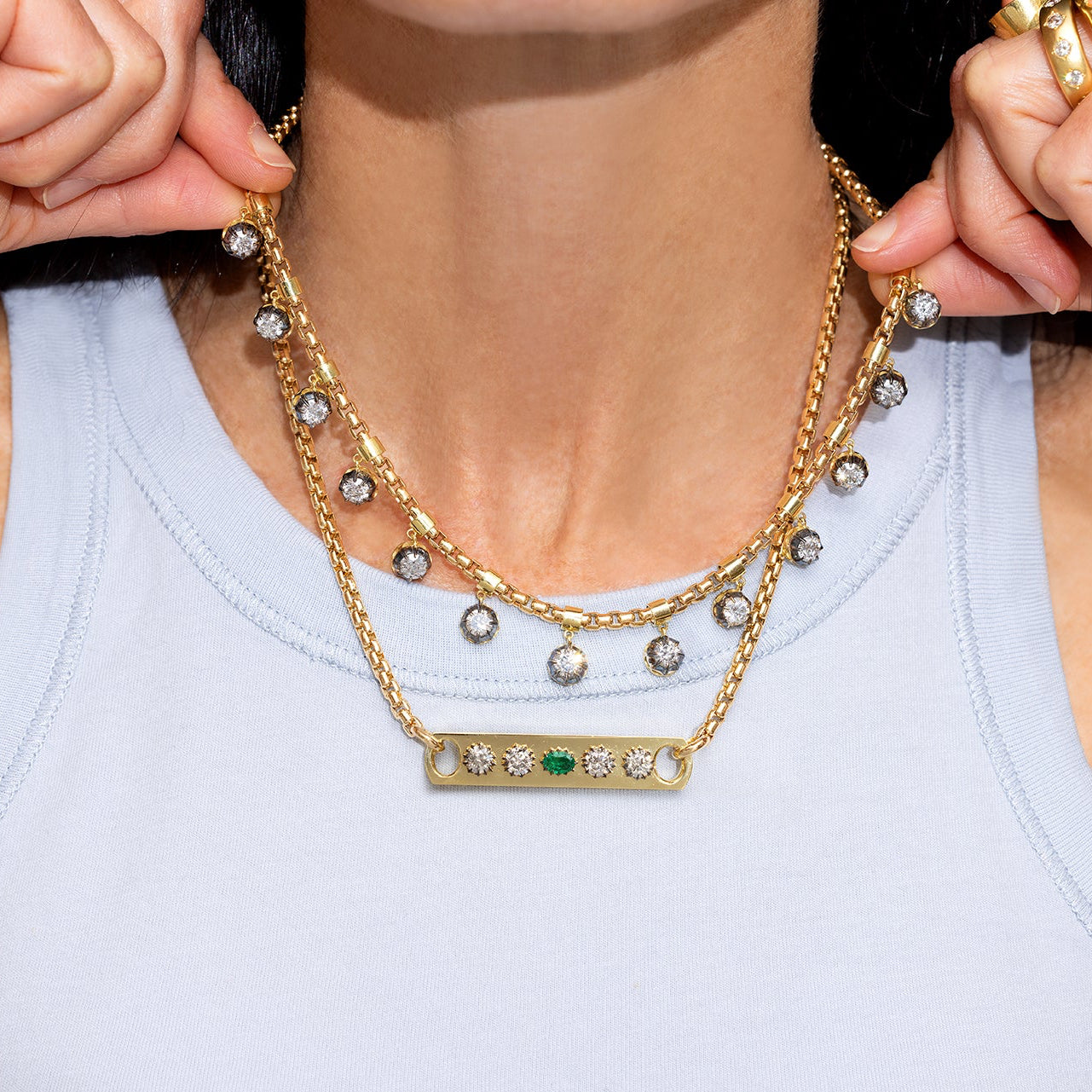 Blackened Diamond Box Fringe Necklace