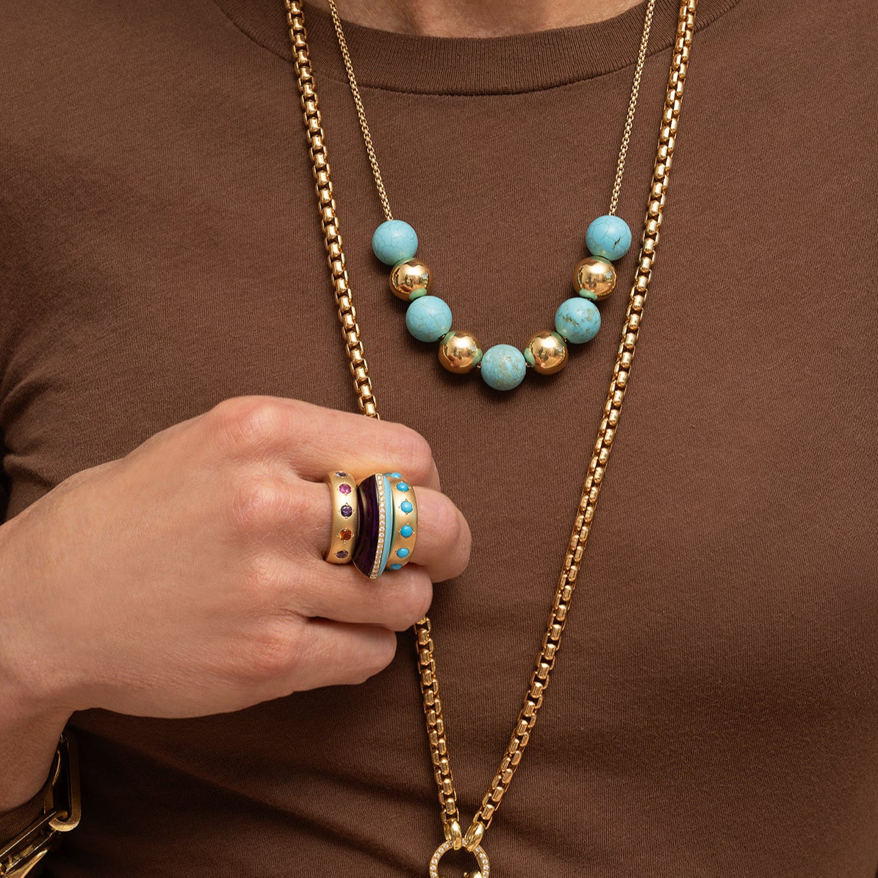 Gold and Turquoise Disco Ball Necklace