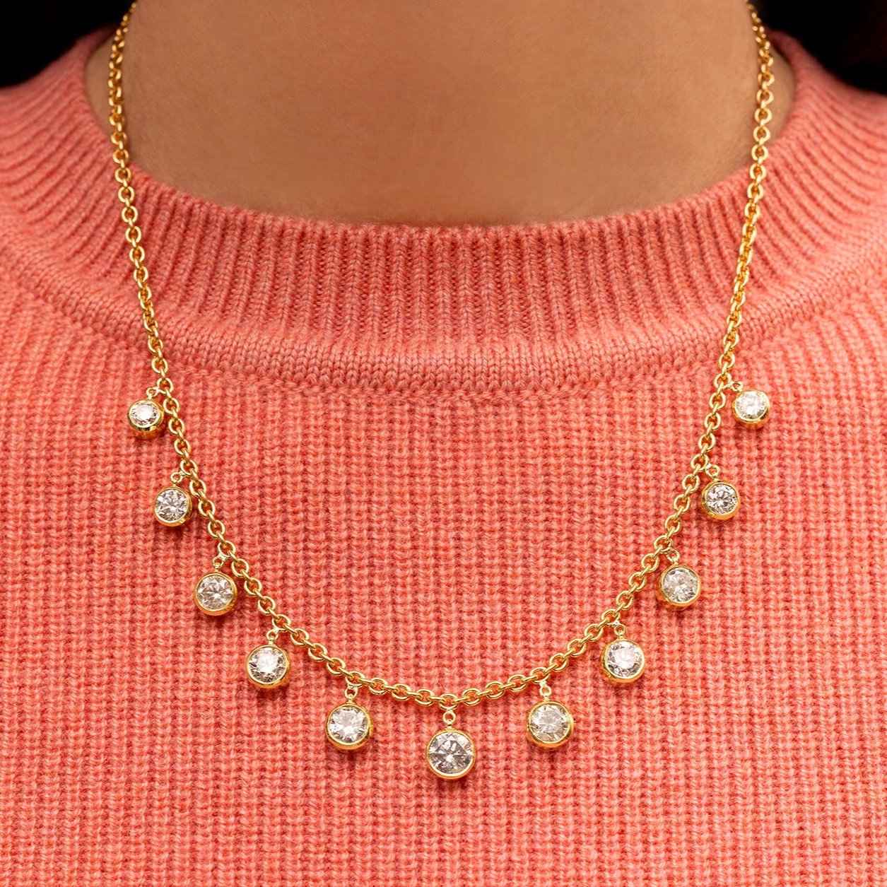 Diamond Rolo Fringe Necklace