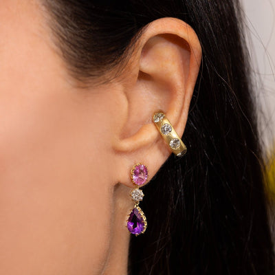 Pink Sapphire, Diamond, and Amethyst Victorian Drop Earrings