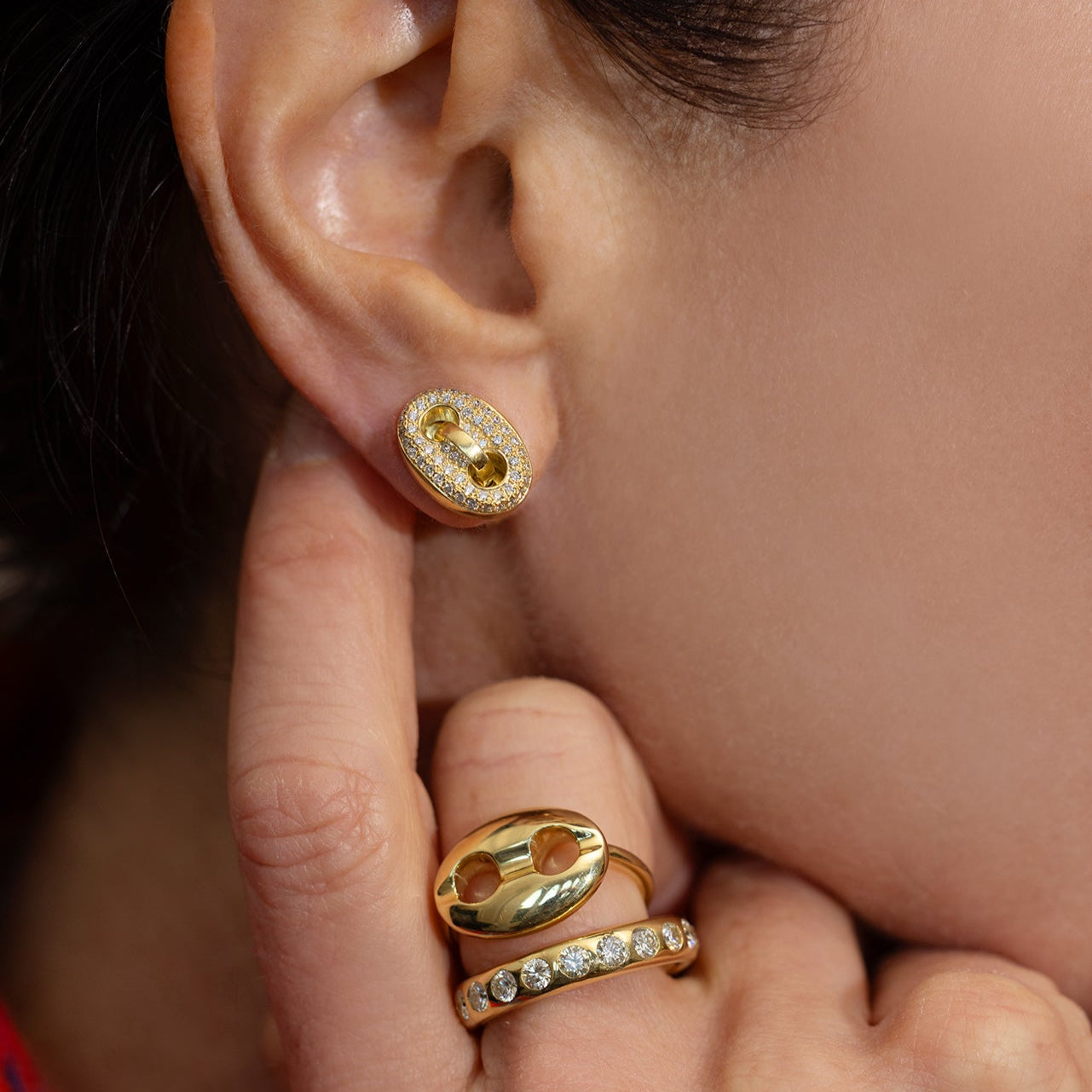 Gold Mariner and Diamond Studs