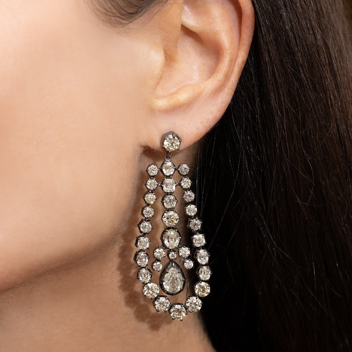 Blackened Diamond Georgian Chandelier Earrings