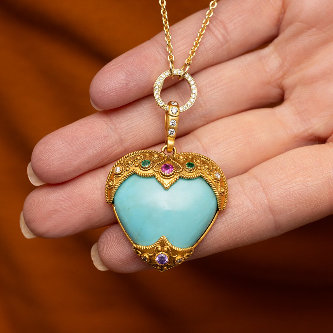 Turquoise Etruscan Heart Charm