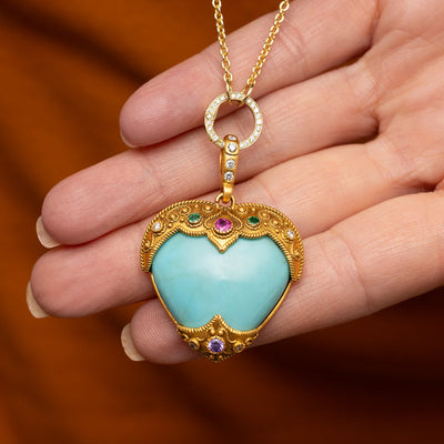 Turquoise Etruscan Heart Charm