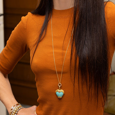 Turquoise Etruscan Heart Charm