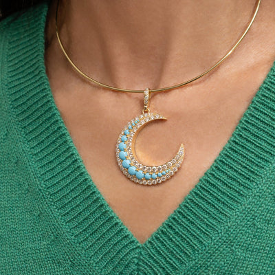 Turquoise and Diamond Georgian Crescent Charm