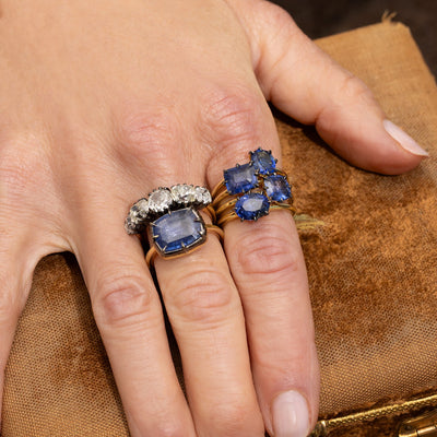 Blackened Blue Sapphire Bouquet Ring