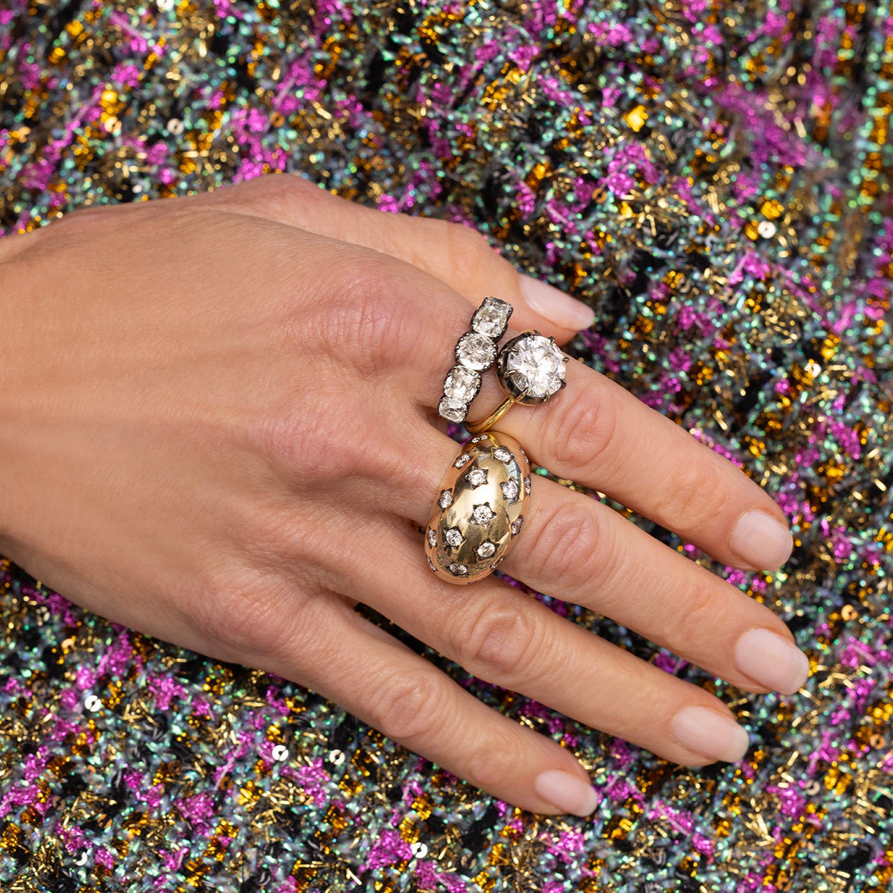 Blackened Diamond Stardust Dome Ring