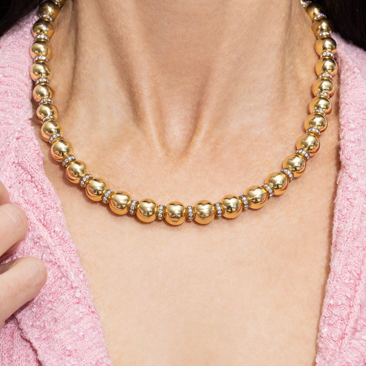 Gold Disco Ball Necklace with Blackened Diamond Rondells