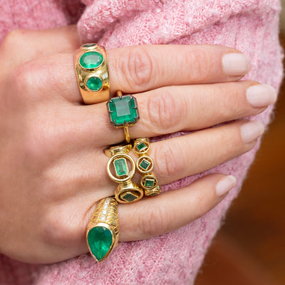 Snake Band with Pear Emerald