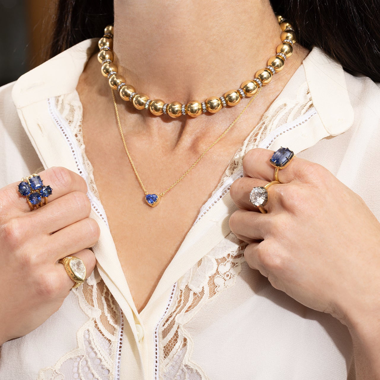 Blue Sapphire Candy Wrapper Heart Necklace